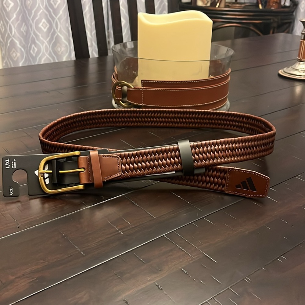 Adidas Leather Braided Stretch Golf Belt brown Mens Size Large / XL - Up to 40”